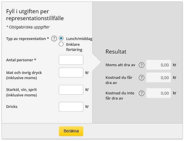 skatteverket utrakning representation